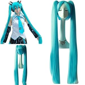 mujeres Hatsune Miku Cielo Azul Super Long Doble Ponytails y Super Long-Length Cosplay Peluca Cabello