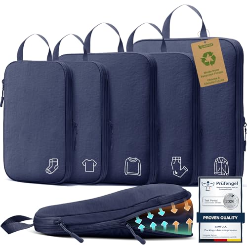 Organisateur Valise Sac Compression Voyage,Organisateur de Voyage Nylon Packing Cubes Compression,Rangement Valise Bagage Sac Compression pour Sac à Dos Bleu...