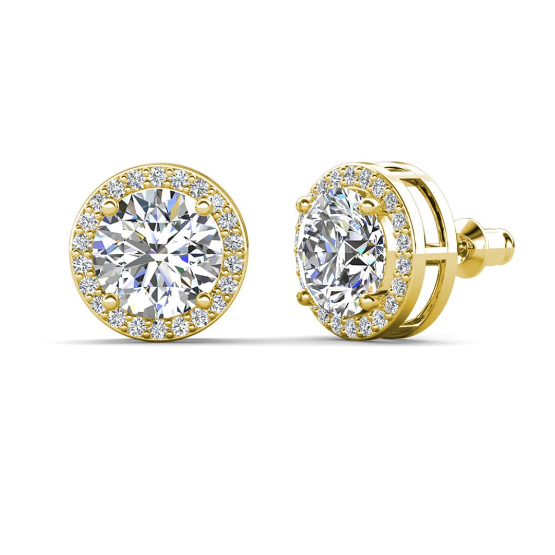 Cate & Chloe Mariah 18k Gold-Plated Halo Stud Earrings with Round Cut Simulated Diamond Crystals, Elegant Jewelry for Women, Gift for Her on Christmas