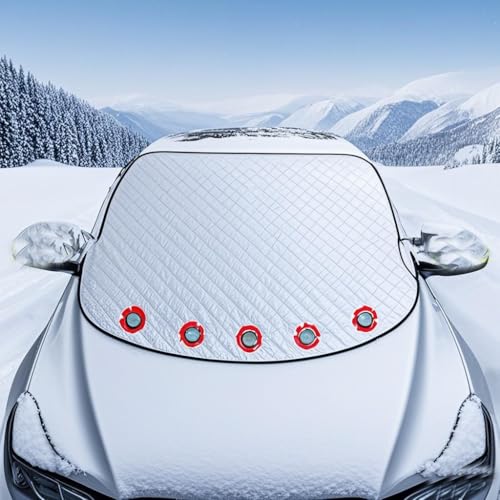 Image of Windshield Cover for Ice and Snow, Waterproof & Windproof, Front Window Protector for Car Truck SUV, Black, Large - 50 x 61 Inches