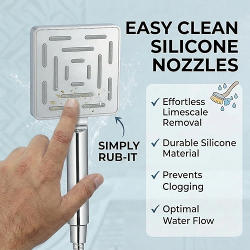 Image of Marcoware ABS Maze Square Design Bathroom Hand Shower set with 1.5 Meter Ultra Flexible Hose & Wall Mount Hook, Chrome, Polished Finish
