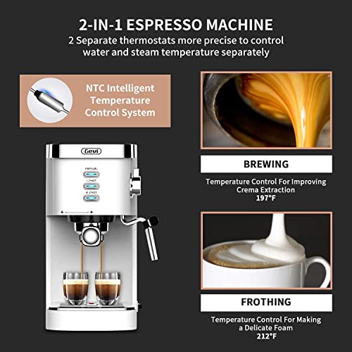 Gevi Espresso Machine 20 Bar Fast Heating Automatic White Espresso Machine With Milk Frother Cappuccino Maker For Espresso, Latte, Macchiato, 1.2L Water Tank, 1350W, White #TOP4