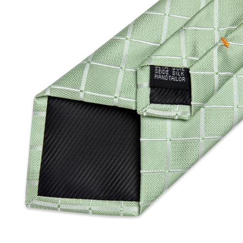 Image of DiBanGu Mens Silk Plaid Tie and Pocket Square Set | Elegant Silk Formal Tie Set, Woven Check Necktie and Cufflinks Tie Clip Set, Perfect for Wedding Party, Comes in Gift Box