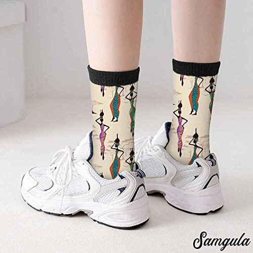 Image of Red Striped Crew Socks for Woman Size 6-8 Christmas Tree Moose Snowflake Dots Lines Girls Socks
