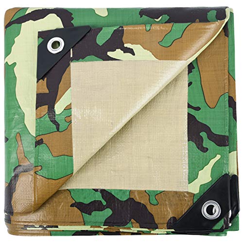 LOOGU Heavy Duty Waterproof Tarp, 10' x 20' US Woodland Camo Multi Purpose Poly Cover 10mil