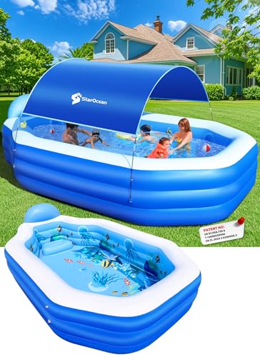 Inflatable Pool with Canopy, Large Inflatable Swimming Pool for Kids,Adult, Blow Up Pools with Seats,Backrest.Durable Thickened Inflatable Family...