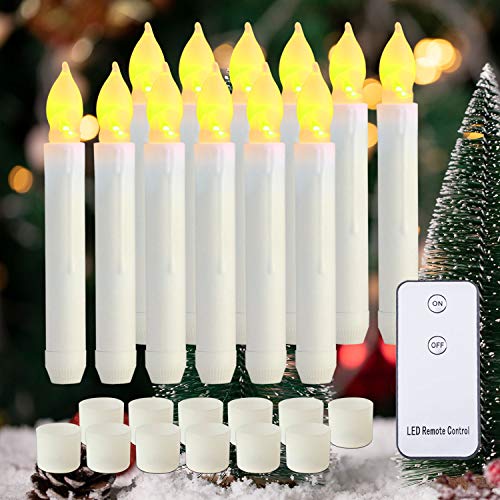 Raycare LED Flameless Taper Candles Battery Operated with Remote, Flameless Taper Window Candles Flickering Warm White Light, Set of 12 Fake Candles for Halloween, Christmas, Wedding