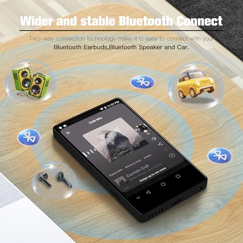 Image of MP3 Player with Bluetooth and WiFi,MP3 MP4 Player for Kids with Spotify, YouTube, Audible, 4.0 inch HD Touch Screen Android Music Player with Parental Controls, 2000mAh (16GB+128GB, Black, 4inch)