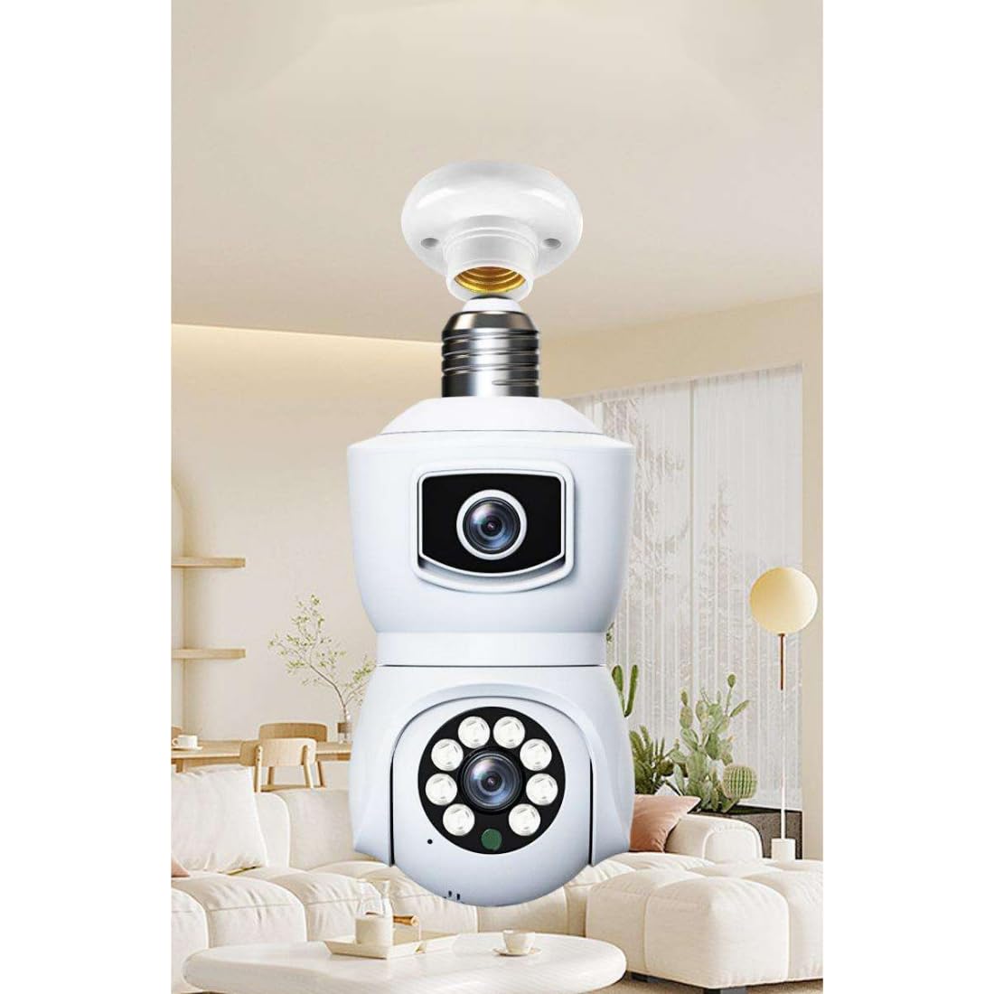 OneXsale 1080P HD Wireless Dual Lens Bulb Light IP Camera | 360° Panoramic Fisheye | Motion Detection | PTZ Indoor Security | IR Night Vision | Two-Way Audio