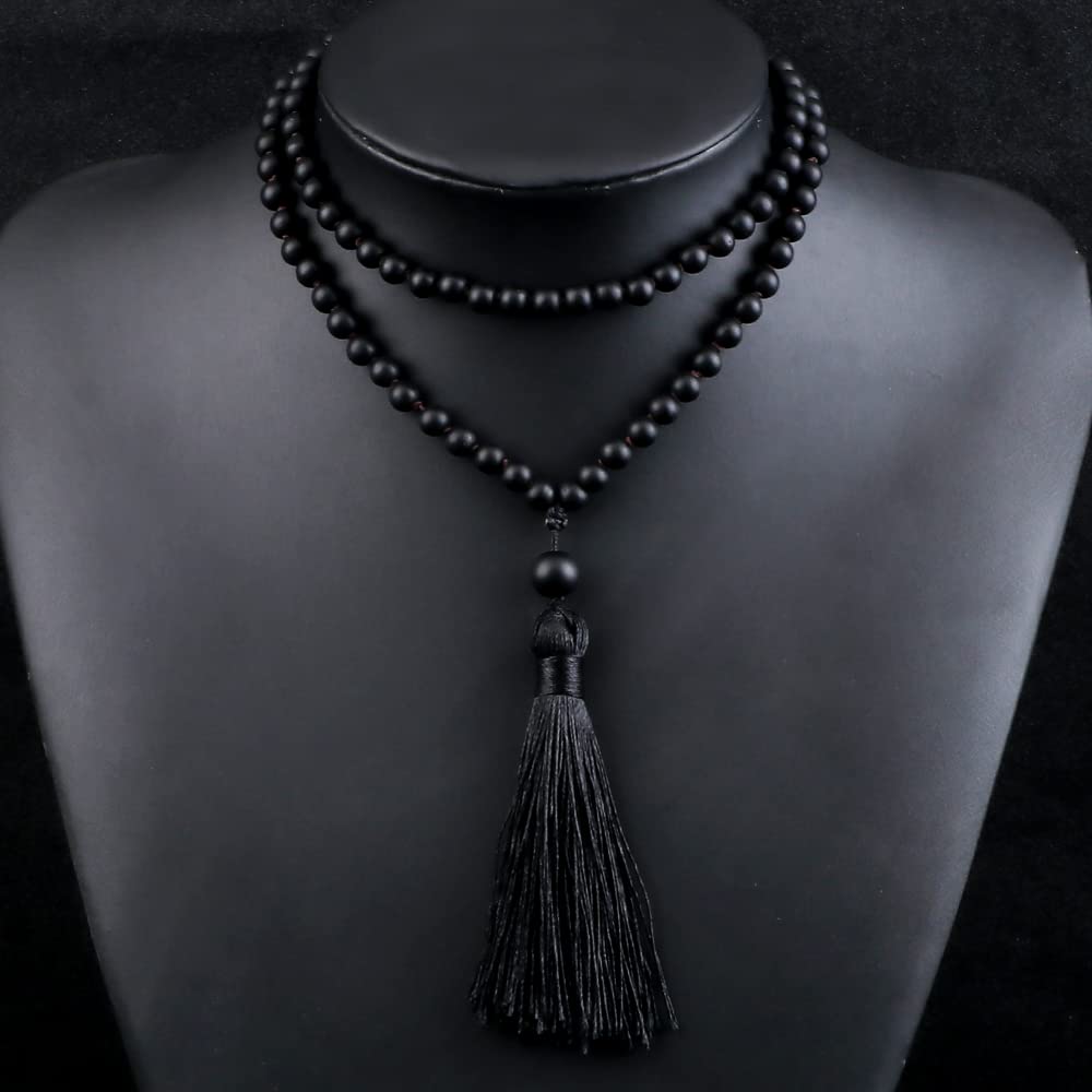Collier Hommes Pendentif Femmes Colliers Cadeau 108 Collier De Perles De Pierre Noire Brillante Hommes Collier De Perles De Pierre De Lave Volcanique Méditation À La Main