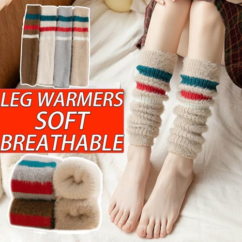 CHUNFO Womens Warm Leg Warmers Cute Calf Wool Cotton Striped Oversleeve Soft Knitted Leggings Casual Athlete Pilates2