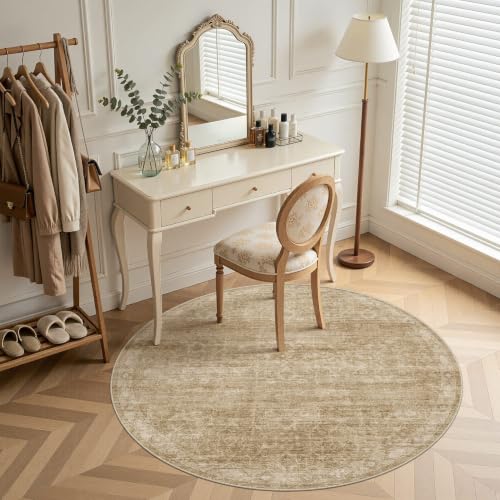 DMOYEST Vintage Teppich Rund 150 cm Braun Waschbar – Ansicht 3