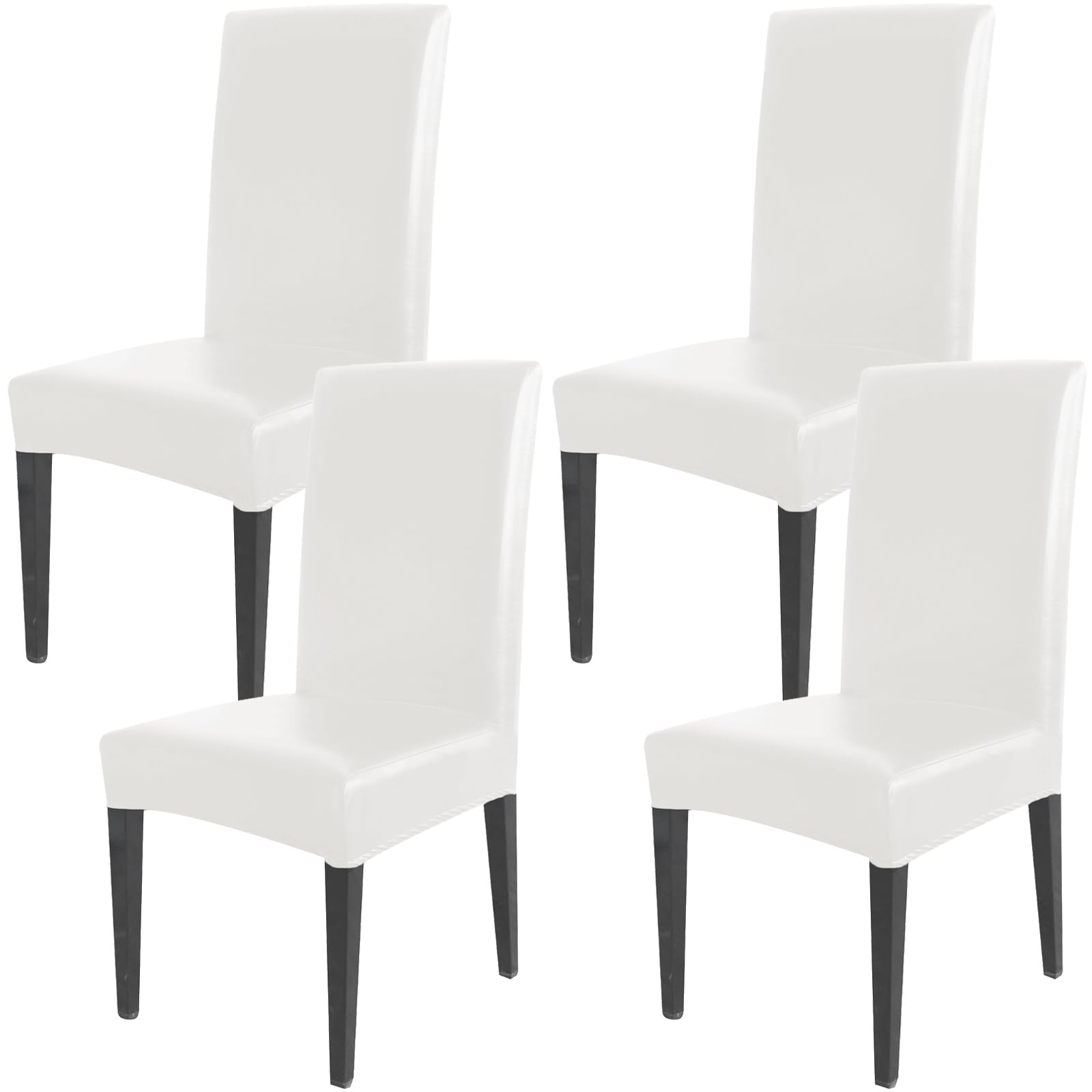 Qubjus Funda protectora para silla de comedor, de piel sintética sólida, impermeable, resistente al aceite, elástica, para mesa de comedor (blanco, 4 unidades)