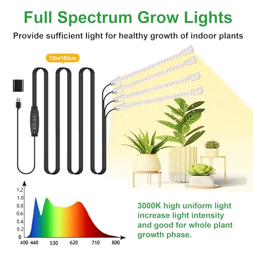 Image of 8.6 Inches LED Grow Light Strips, Grow Lights for Indoor Plants Full Spectrum 3500K, 104 LEDs Plant Light with 10 Dimmable Levels, 3 /9 /12H Timer for Seedling Succulent and Plant Shelf, 4 Head 1 Pack