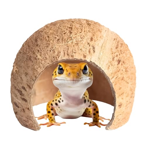 Natural Coconut Reptile Hideouts for Lizard, Gecko, Snake & Hermit Crab - Eco-Friendly Hide Cave, Aquarium Fish Decor, Spider Climbing Toys, and Small Animal Habitat Accessories