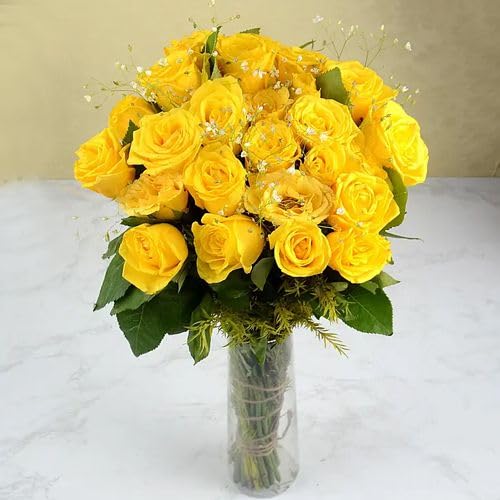 IFG's Beautiful Vase Arrangement of YellowRoses, 24 pcs Fresh Flowers - Same Day Delivery-image-42