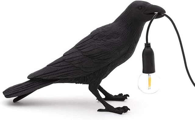 Goeco Crow Table Lamp, Lucky Bird Desk Lamp, Crow Table Lamp, 30cm, E12, Resin Desk Light, Modern Lights for Bedroom Bedside Living Room Decor, 220V (Black Table Lamp, Includes Two Light Bulbs )