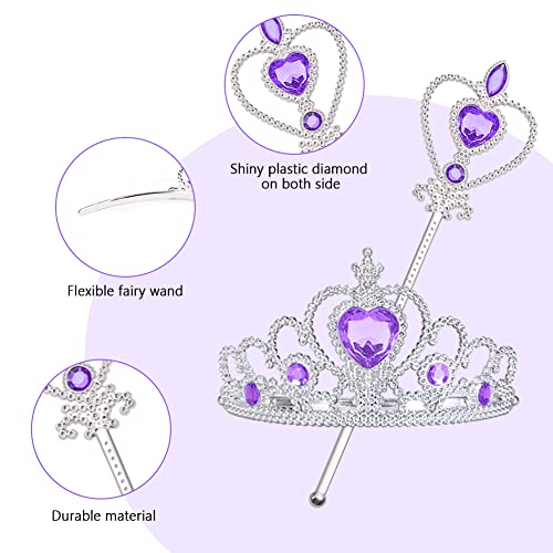 Vicloon Elsa Princess Tiara, Tiara Crown and Fairy Wand Elsa Dress Up Accessories Set for Party Cosplay - Purple - Image 4