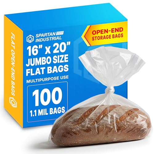 16" X 20" Open-End Flat Clear Poly Bags (100 Count) - 1.1 Mil Clear Plastic Bags for Packaging, Shipping, Storage - No Adhesive Strip - Spartan Industrial