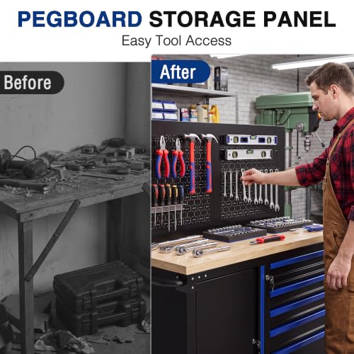 Image of WORKPRO 52 inch x 20 inch Rolling Tool Chest with Pegboard, 5-Drawer & 1-Door