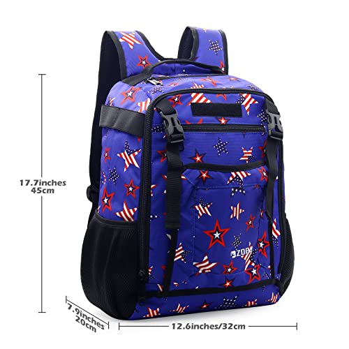 Zoea Youth Baseball Bat Bag Backpack, T-Ball & Softball Equipment & Gear For Youth, Large Capacity Holds 2 Bats, Helmet, Gloves, Cleats, Helmet Holder And Includes Fence Hook (Star Blue) #TOP2