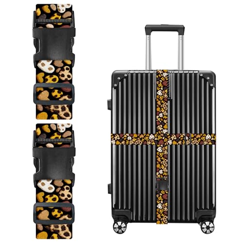 Image of Nuxovilar Luggage Straps Set for Suitcase 1.96x90.5in Polyester | Cargo Strap Travel Belt Security Buckle Band Romantic Trip Honeymoon Daily Use (Leopard Hearts)