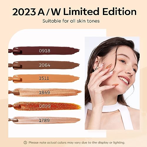 Image of modelones Gel Nail Polish Set, 6 Colors Pearl Nude Brown Shimmer Glitter Gel Polish Kit, All Seasons Soak OFF LED Manicure Salon DIY Gift