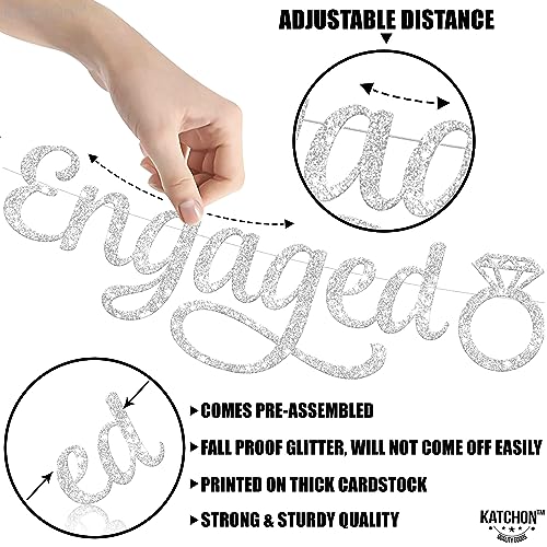 Image of KatchOn, Silver Glitter Engaged Photo Banner - 2 String, 10 Feet, No DIY | Silver Engagement Party Decorations | Engagement Photo Banner for Bachelorette Party Decorations | She Said Yes Decorations