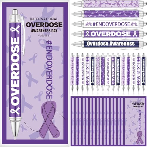 Stylo ruban violet sensibilisation overdose avec cartes de motivation par lot de 50