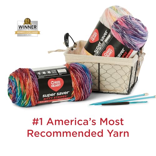 Image of Red Heart Super Saver Bitty Stripes Firework Yarn - 2 Pack of 283g /10oz - 100% Acrylic - #4 Worsted (Medium) - 515 Yards per Skein - Knitting /Crochet