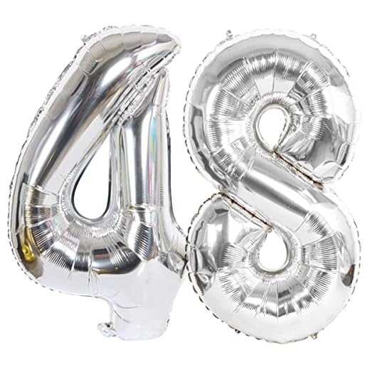 2 globos de 100 cm, 2 unidades, número 48, plateados, para cumpleaños XXL, 100 cm, globos con número 48, globos de helio 48, globos para decoración de cumpleaños