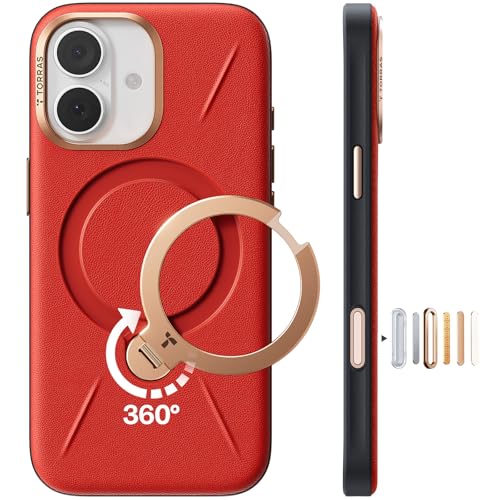 TORRAS Ostand Q3 VegSkin für iPhone Hülle (Klassiker Kalbsleder) (360° Magnetischer Unsichtbarer Ständer) Stoßfest Kratzfeste Handyhülle Edle Lederstruktur