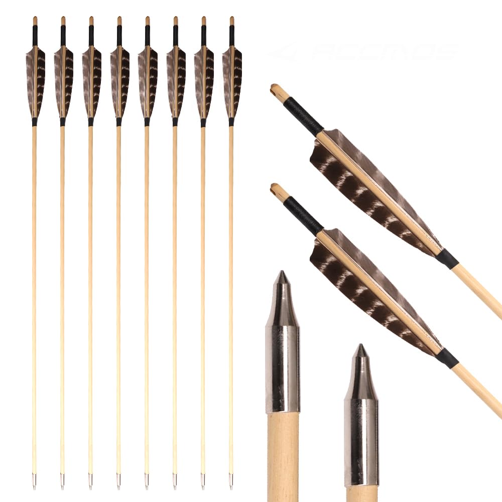 12 Pezzi Tiro con L'Arco Cedar Frecce di Legno con Piuma di Tacchino e Punta di Freccia Pratica per Archi da 25-70 libbre Tiro con L'Arco Pratica di Tiro Caccia