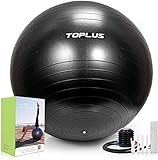  TOPLUS Gymnastikball, Gymnastikball, unterstützt 54,7 kg, Anti-Burst & extra dick, Schweizer Ball mit Schnellpumpe für Yoga, Pilates, Fitness, Schwangerschaft & Arbeit, Black-65cm