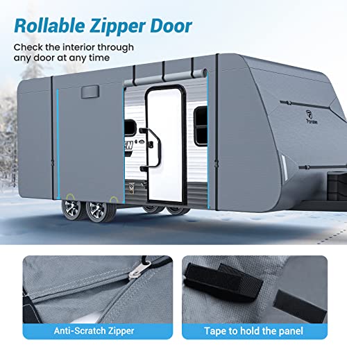 Fonzier Heavy Duty 6 Layers Top Travel Trailer Rv Cover Anti-Uv Camper Cover For 28'7" - 31'6" Motorhome Breathable Rip-Stop With 2Pcs Extra Straps & Gutter Spout Covers - Dark Blue Gray #TOP3