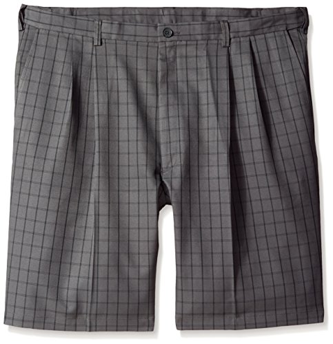 Haggar Men's Big-Tall Cool 18 Graphic Windowpane Pleat Front Short, Charcoal, 44W