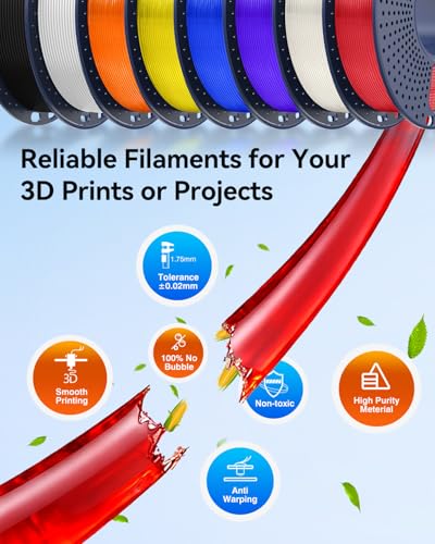 Image of JAYO PLA+ Filament Bundle 1.75mm, 3D Printer Filament Bundle Multicolor, Individually Vacuum Packed, 250g Spool, 8 Pack, 2KG in Total, Black+White+Transparent+Clear(Blue+Red+Orange+Yellow+Purple)