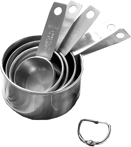 Juego de tazas medidoras de acero inoxidable, 5 piezas, herramientas de medición de cocina, para cocinar y hornear, mide ingredientes secos y