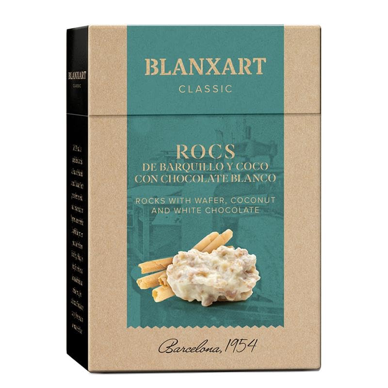 Rocs de Barquillo y Coco con Chocolate Blanco Blanxart 100 g – Bombones crujientes con coco y barquillo, cobertura de chocolate blanco, bocado gourmet, ideal para regalar o compartir