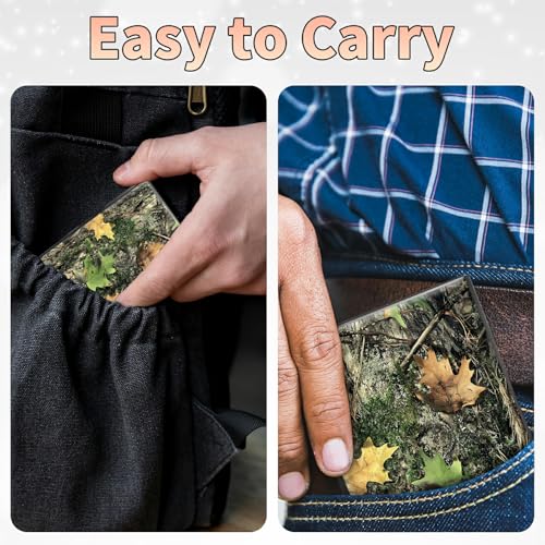 Image of Slim Credit Card Holder, Camo Tree Leaf RFID Blocking Metal Wallet for Men & Women, Aluminum Minimalist Hard Case Pocket-Sized Business Cards Organizer (Fits Up to 10 Cards)