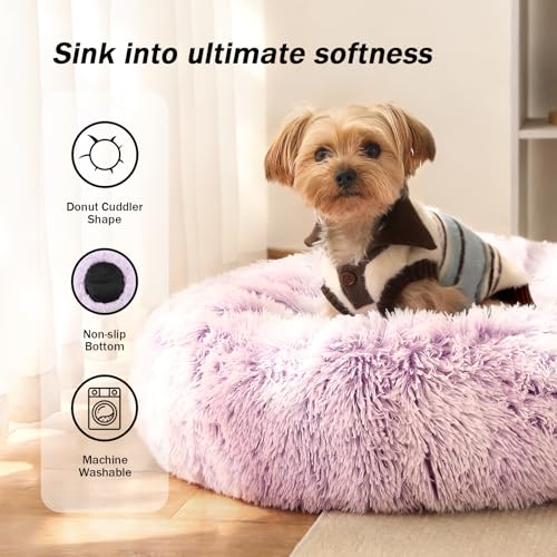 NOYAL Calming Donut Dog Bed for Small to Medium Dogs & Cats - Plush Faux Fur Anti-Anxiety Pet Bed with Machine Washable Cover & Non-Slip Base - Image 2