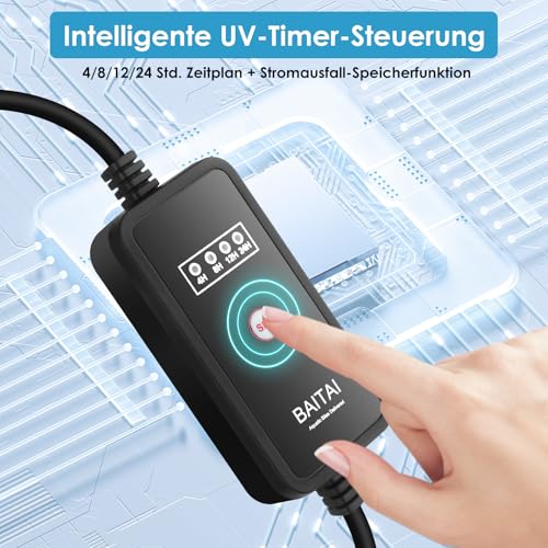 BAITAI Aquarium Innenfilter mit UV-Sterilisator & Timer, 5-in-1 Filterpumpe mit Belüftung & Regendusche, 500 L/H, Leise, für Süß- & Meerwasser, geeignet für 50–125L Aquarien