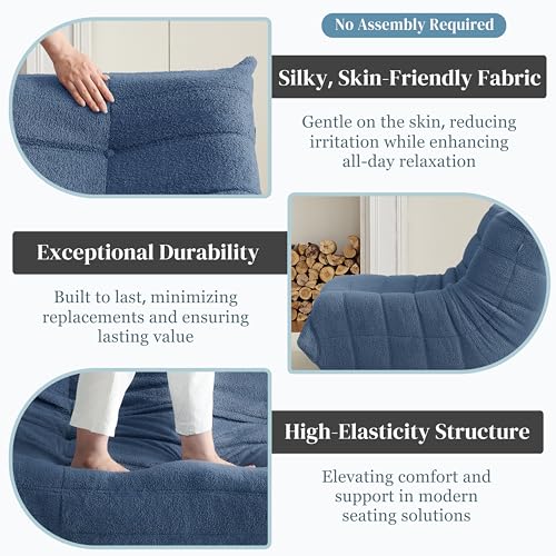 Image of Gazecaia Comfy Bean Bag Chair for Adults Teens | Fireside Floor Lounge Chair, Soft Teddy High-Resilience Memory Foam Bean Bag Couch with Non-Slip Base, for Living Room Bedroom Apartment Office, Blue