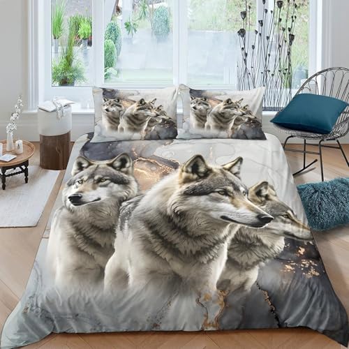 Parure de Lit Loup 3D de Qualité Supérieure Housse de Couette Super King