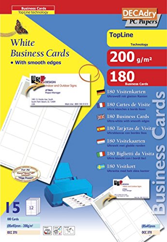Tarjetas de visita DECAdry OCC-3711 de 85x45 mm con 15 hojas de alta calidad para imprimir