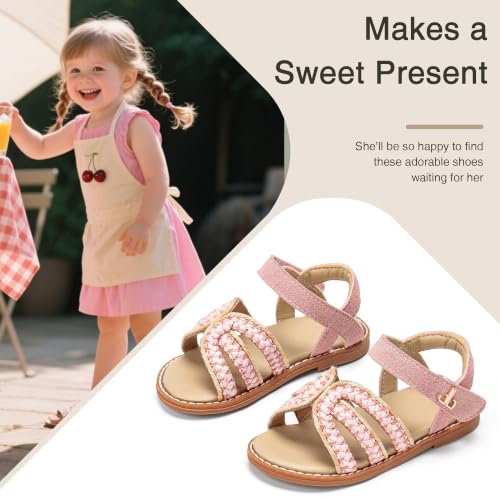 Image of Girls Gladiator Sandals with Adjustable Buckle Comfy Ankle Strappy Flat Shoes