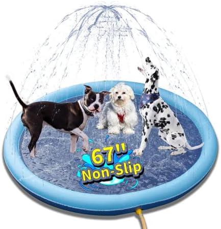 Dog Splash Pad for Large Dogs Heavy Duty, 67 Inch Anti-Slipdog Sprinkler Large Splash Pad for Outside, Dog Pool Splash Pad Pet Summer Outdoor Water Play Toys