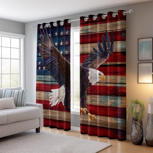 Rojo Marrón 100% Cortinas Opacas con Ojales, Retro Bandera Águila Impresión Antiarrugas Cortinas Térmicas Durable, 117 An x 138 Al cm (2Paneles) Cortinas para Dormitorio Salon Cocina