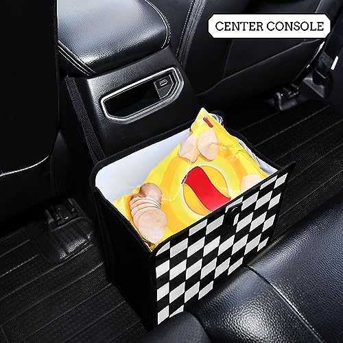 Image of Car Trash Can Car Organizer Car Garbage Can with Adjustable Strap for Back Front Seat Console Waterproof Leakproof Collapsible Portable 8.66 Inch Checkerboard