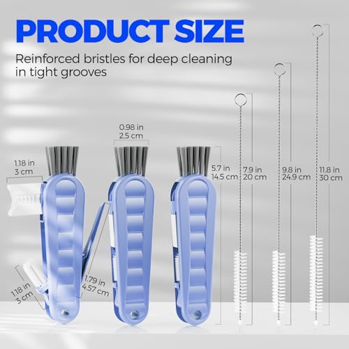 Image of Holikme 6 Pack 4 in 1 Cup Lid Cleaning Brush 3 Straws Bottle Brush,Blue | 4 in 1 Cup Lid Cleaning Brush Multifunctional Bottle Brush, Silicone Cup Lid Gap Cleaner, Bristle Crevice Cleaning Brush